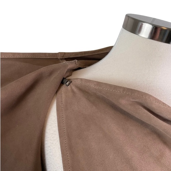 Lamarque Collection Medium Tan Madison Goat-suede Drape Front Moto jacket - Picture 5 of 16